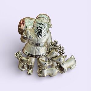 AJC Gold Santa and Reindeer Brooch